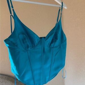 URBAN OUTFITTERS Teal Corset-Style Top